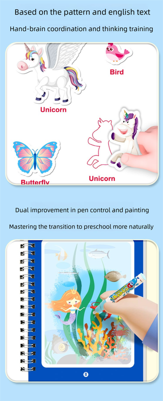 2 PCS Magic Water Colouring Book Mermaid & Unicorn Themes Reusable Painting Activity Set Mess Free Travel Toy for Kids - Image 5