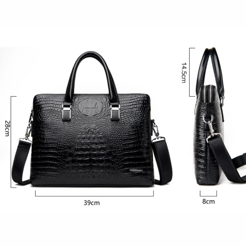 Brown Men's Luxury Crocodile Embossed PU Leather Briefcase(39 x 8 x 28 CM) With FREE Crocodile Wallet - Dual-Zip Business Shoulder/Crossbody Laptop Bag (Fits 14-inch) - Image 5