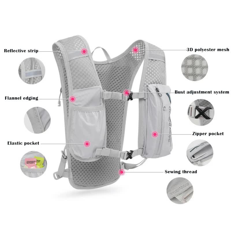 Grey-Blue 5L Ultra-Light Hydration Running Vest - Quick-Dry Trail Running & Marathon Backpack with Night Reflective Safety - Image 4