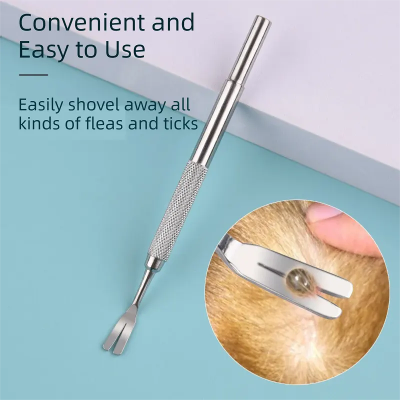 Stainless Steel Pet Tick Remover Tool Kit - Professional Fork, Double-Head Clip, and Curved Tweezers for Dogs and Cats - Image 4