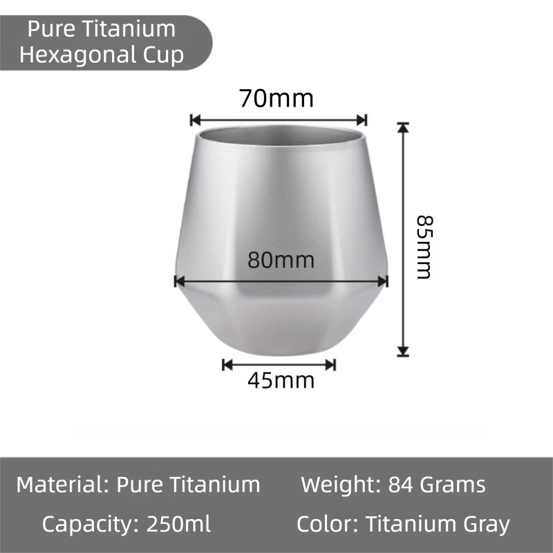 Sandblasted Finish Double-Walled Hexagonal Pure Titanium Mug - 250ml Insulated Beer, Liquor, and Tea Cup for Home and Travel Use - Image 3
