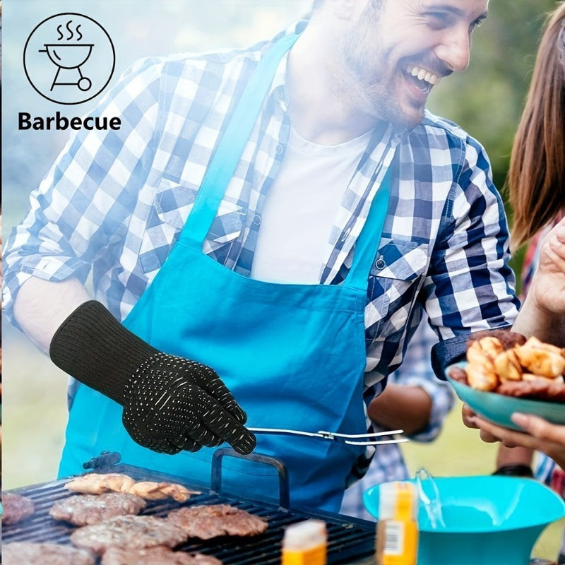 One Pair Grey Extreme Heat Resistant BBQ Gloves (800°C/1472°F) - Non-Slip Silicone Coated Fireproof Mitts for Smoker, Oven & Industrial Use - Image 3