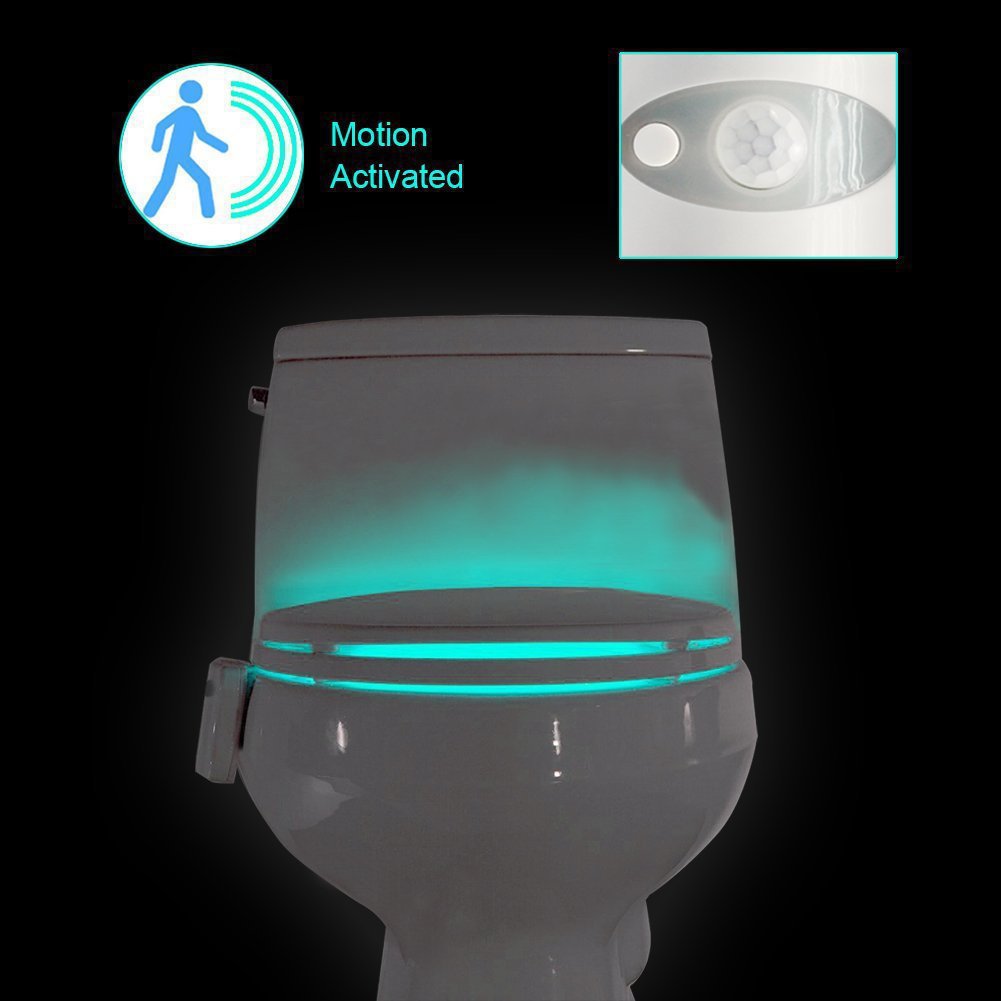 8-Color LED Toilet Night Light - Universal Fit Smart Motion Activated Bathroom Bowl Light, Multi-Color Cycle & Fixed Mode - Image 3