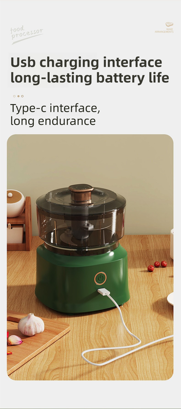 Coffee-Brown Wireless Electric Kitchen Grinder - Portable 150ml Baby Food Maker with 3 Stainless Steel Blades, USB Charging - Image 6