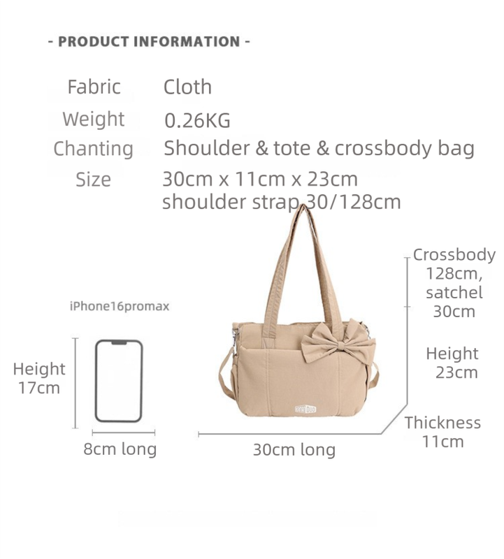 Blue Puffy Quilted Nylon Hobo & Crossbody Bag with Cute Bowknot - Trendy Large-Capacity Handbag with Multiple Compartments - Image 7