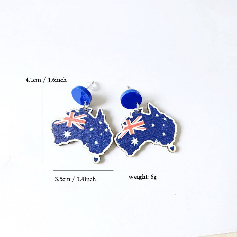 Wooden Australia Map Silhouette Earrings - Lightweight Geometric Ear Drops, Cultural Decor Gift(Style 3) - Image 3