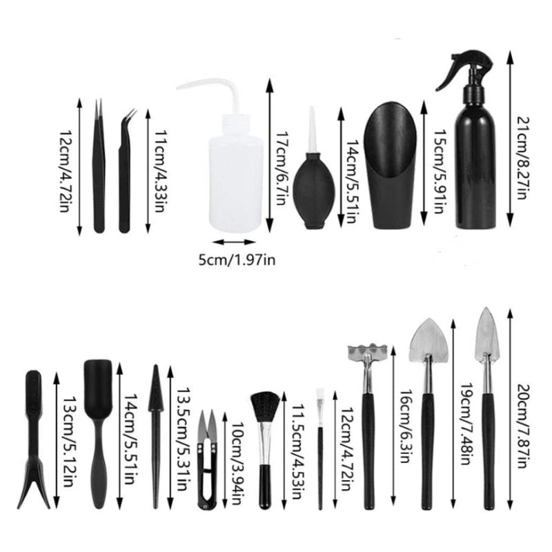 Black 13 Piece Succulent Gardening Tool Set with 50x50cm Repotting Mat and Storage Bag for Indoor Miniature Plant Care Home Gardening Gift Australia - Image 4