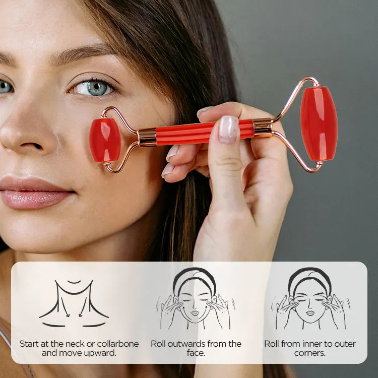 White Dual-Head Resin Facial Roller and Heart-Shaped Gua Sha Set for Home SPA Skincare and Face Neck Massage - Image 6