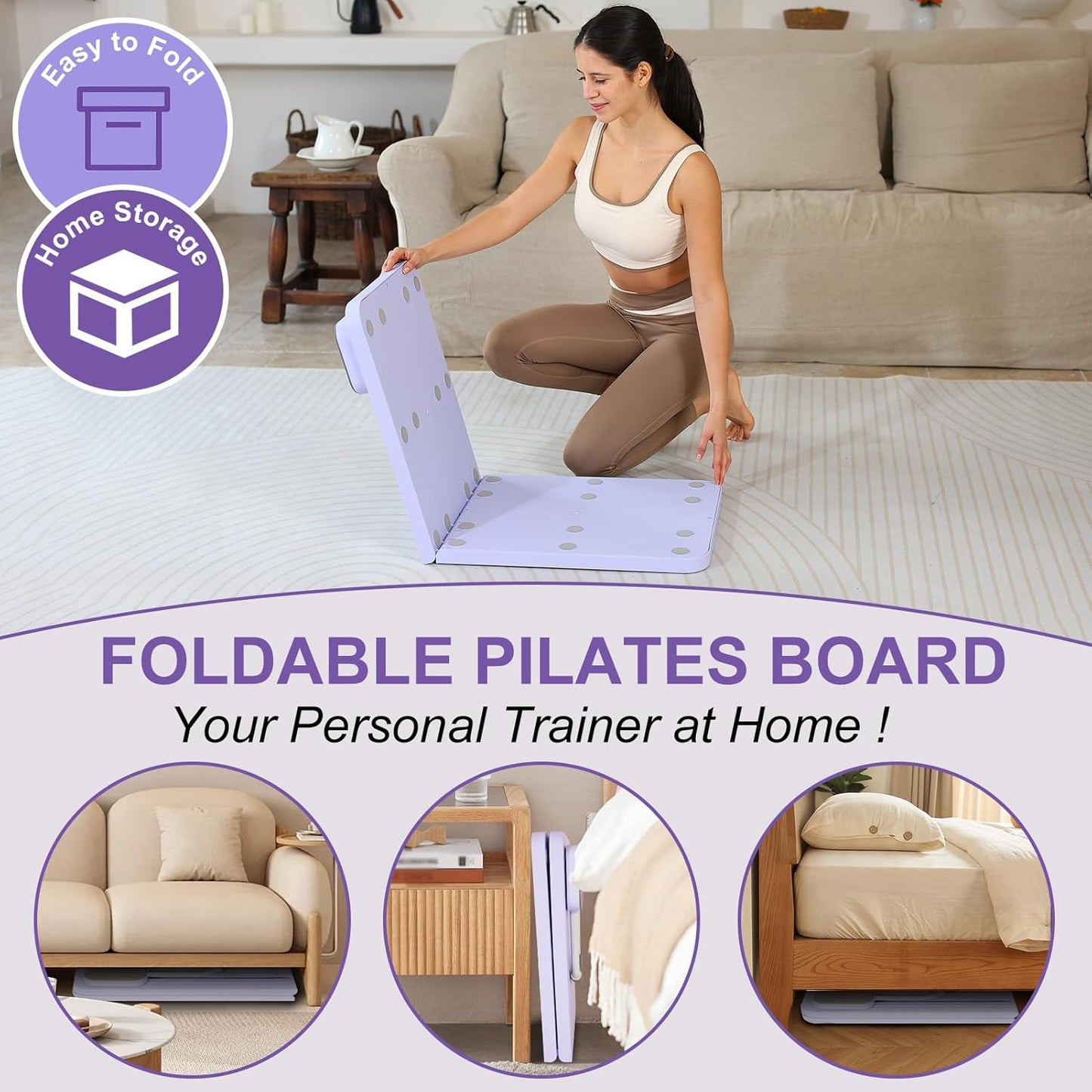 Purple Multi-functional Core Training Board with Digital Timer and Resistance Bands Foldable Fitness Panel for Home Abdominal and Pilates Workouts Solution - Image 3