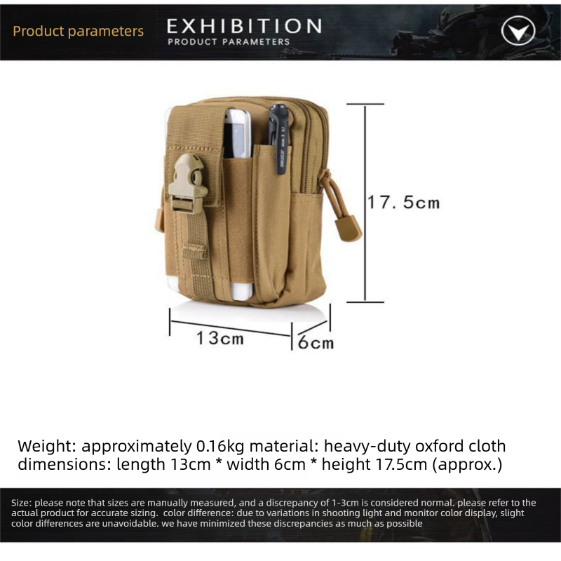 Black with white lines Tactical Molle Waist Bag Waterproof Phone Pouch for 6 inch Smartphones Compact Large Capacity Belt Loop Organizer for Local Outdoor Adventurers - Image 4