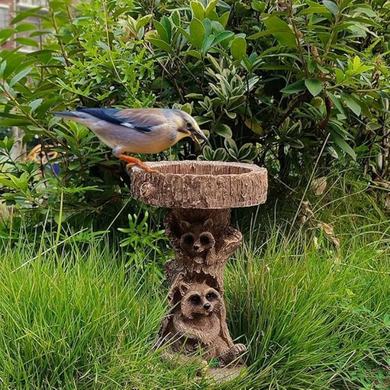Raccoon Resin Bird Feeder with Natural Stump Design for Garden and Outdoor Decor, Ideal for Attracting Birds and Enhancing Yard Aesthetics - Image 2