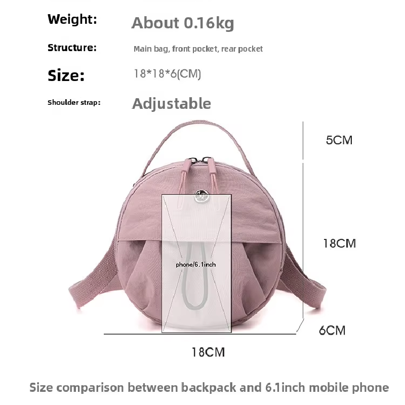 Orange Fashionable Round Crossbody Bag with Water-Resistant Nylon and Multi-Pocket Design for Daily Travel Lightweight Hands-Free Storage Solution for Local Professionals - Image 5