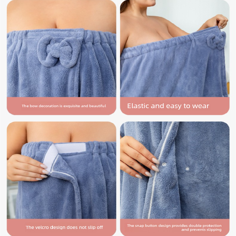 White Plus Size Bath Wrap Dress with Adjustable Elastic Waist and Bow Detail – Soft Absorbent Towel Robe for Post-Shower Comfort - Image 5