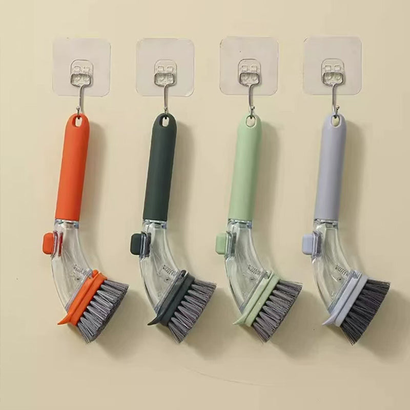 Orange Long-Handled Liquid Dispensing Pot Scrubber – Multi-Use Kitchen Cleaning Brush with Built-In Detergent Reservoir - Image 5