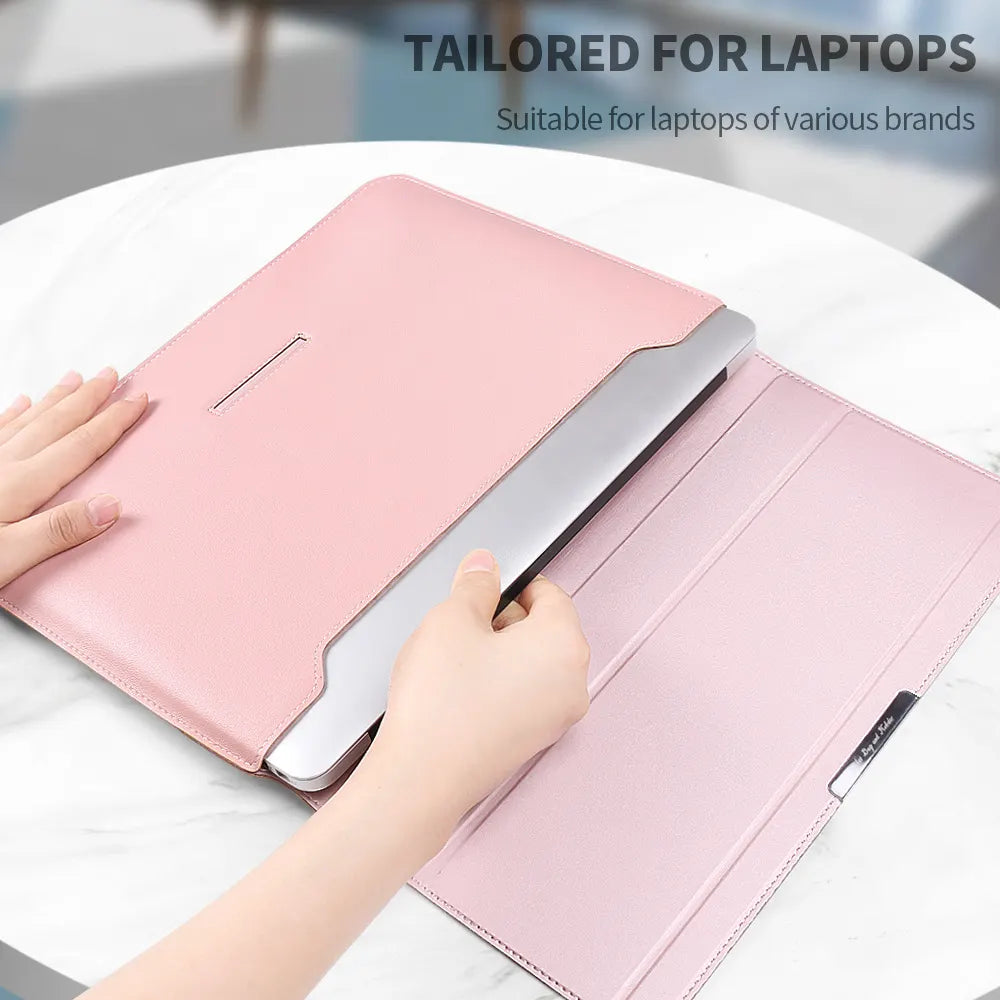 Grey 3-in-1 Laptop Sleeve with Built-In Stand & Wrist Rest – Waterproof PU Protective Case for 13/14 Inch Laptops, Portable and Ergonomic Design - Image 3