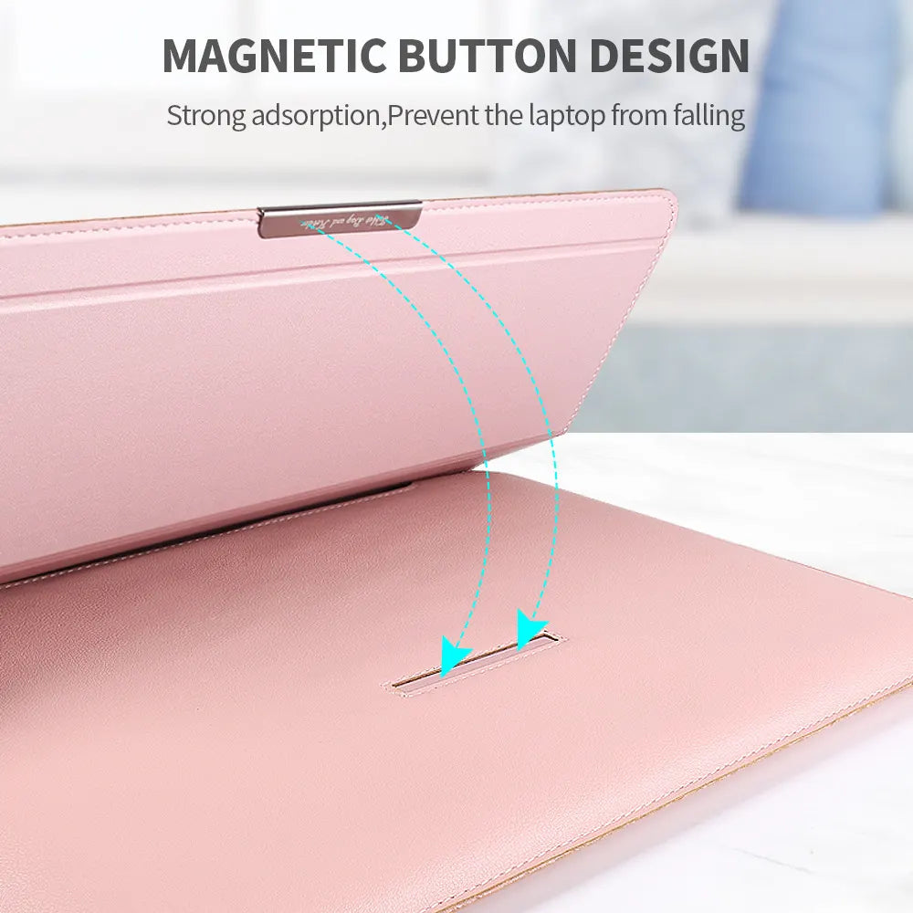 Deep Blue 3-in-1 Laptop Sleeve with Built-In Stand & Wrist Rest – Waterproof PU Protective Case for 15/16 Inch Laptops, Portable and Ergonomic Design - Image 4