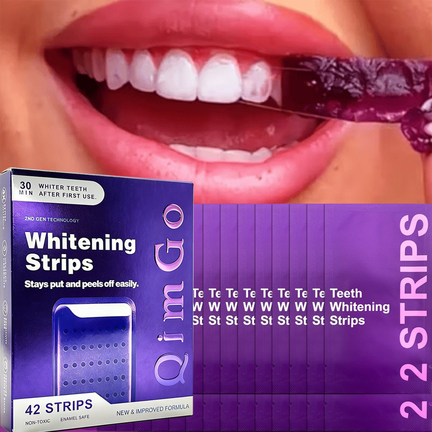 14 Pairs Purple Teeth Whitening Strips – Stain-Removing Film for Brighter Smile, Non-Toxic and Enamel Safe - Image 4