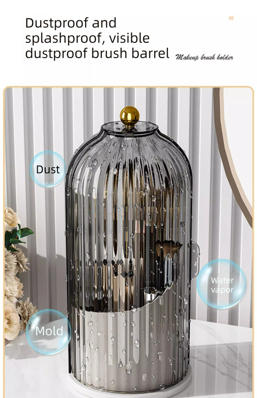2 PCS Rotating Makeup Brush Organiser Set Dustproof Cosmetic Storage Holder White & Grey Duo for Vanity Bathroom - Image 5