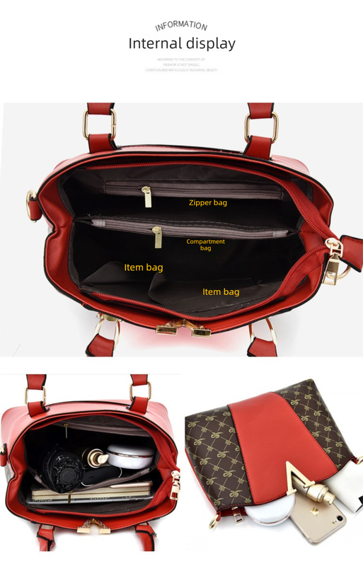 2 PCS Women's Handbag Set PU Leather Tote & Crossbody Purse Fashion Splicing Design Black - Image 6