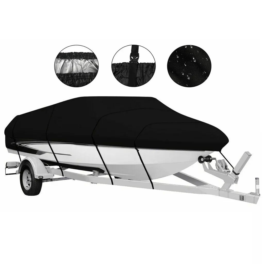 17-19ft Waterproof Boat Cover Trailerable V-Hull Runabout UV Resistant Marine Grade Storage Tarpaulin with Straps (Black, 600cm x 310cm) - Image 6