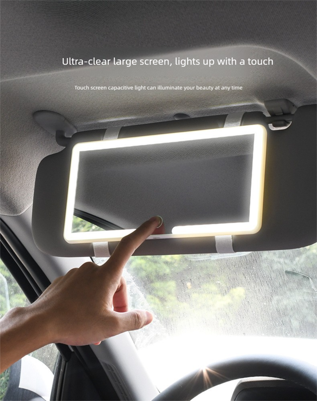 Car Visor Vanity Mirror with LED Lights Rechargeable Ultra-Thin Sun Visor Makeup Mirror 3 Light Modes Touch Control (Black) - Image 3