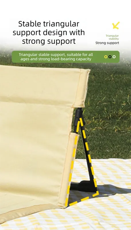 Portable Folding Beach Ground Chair with Back Support Yellow Striped Lightweight Padded Mat for Camping Picnics Festivals - Standard Model - Image 4