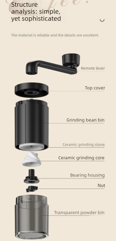 Manual Hand-Crank Coffee Grinder Precision Burr Mill with Adjustable Settings and Cleaning Brush MDJ-09 Matte Black - Image 9