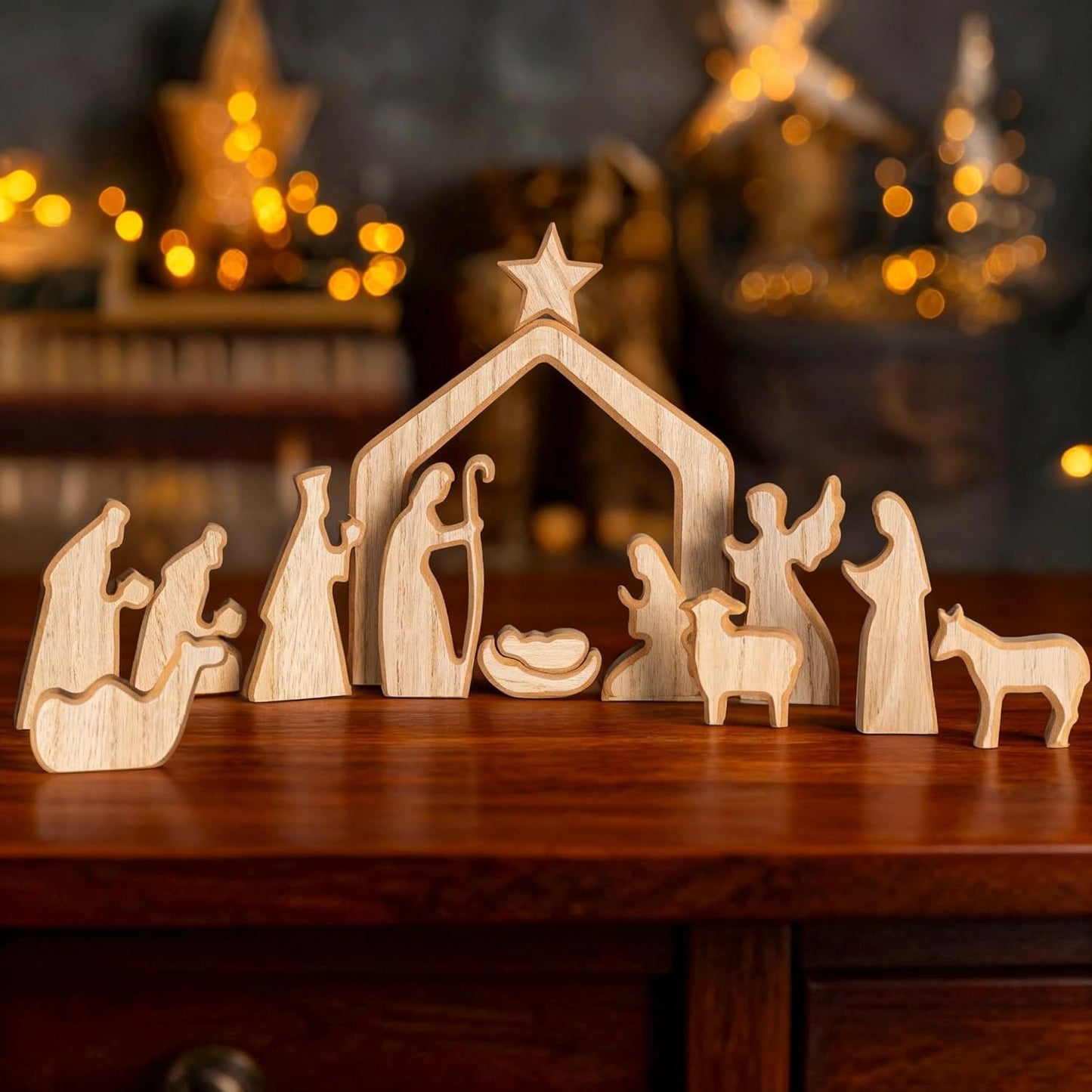 Easter Resurrection Scene Set Mini Wooden Figurine Ornament – Artistic Hill & Empty Tomb Creative Tabletop Decoration