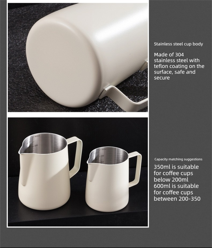 600ml Stainless Steel Milk Frothing Pitcher Pointed Spout Steaming Jug with Measurement Marks for Latte Art Home Baristas White - Image 8