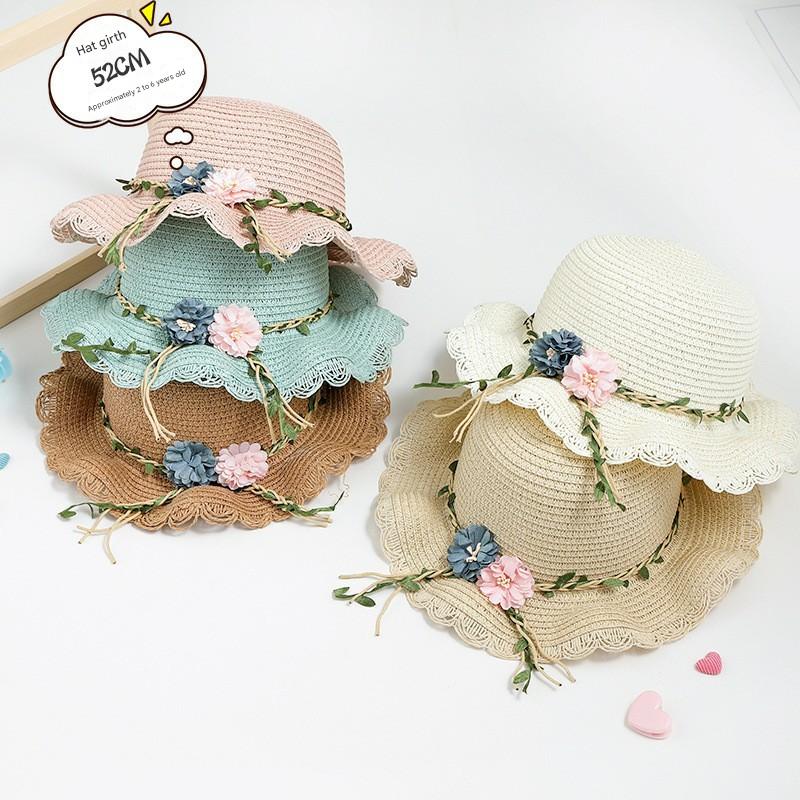 Pink Girls Summer Princess Straw Straw Hat and Matching Purse Set - Breathable Floral Wide Brim Sun Protection Sun Hat - Image 3
