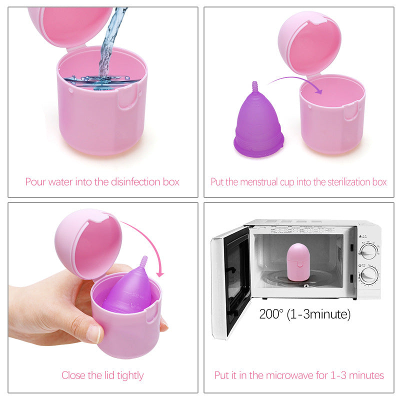 2PCS Reusable Medical Grade Silicone Menstrual Cup(XS Size) & 2PCS Matching Sterilizer Box - Microwave Safe Disinfector Case, Heat Resistant 130°C (Purple Set) - Image 5