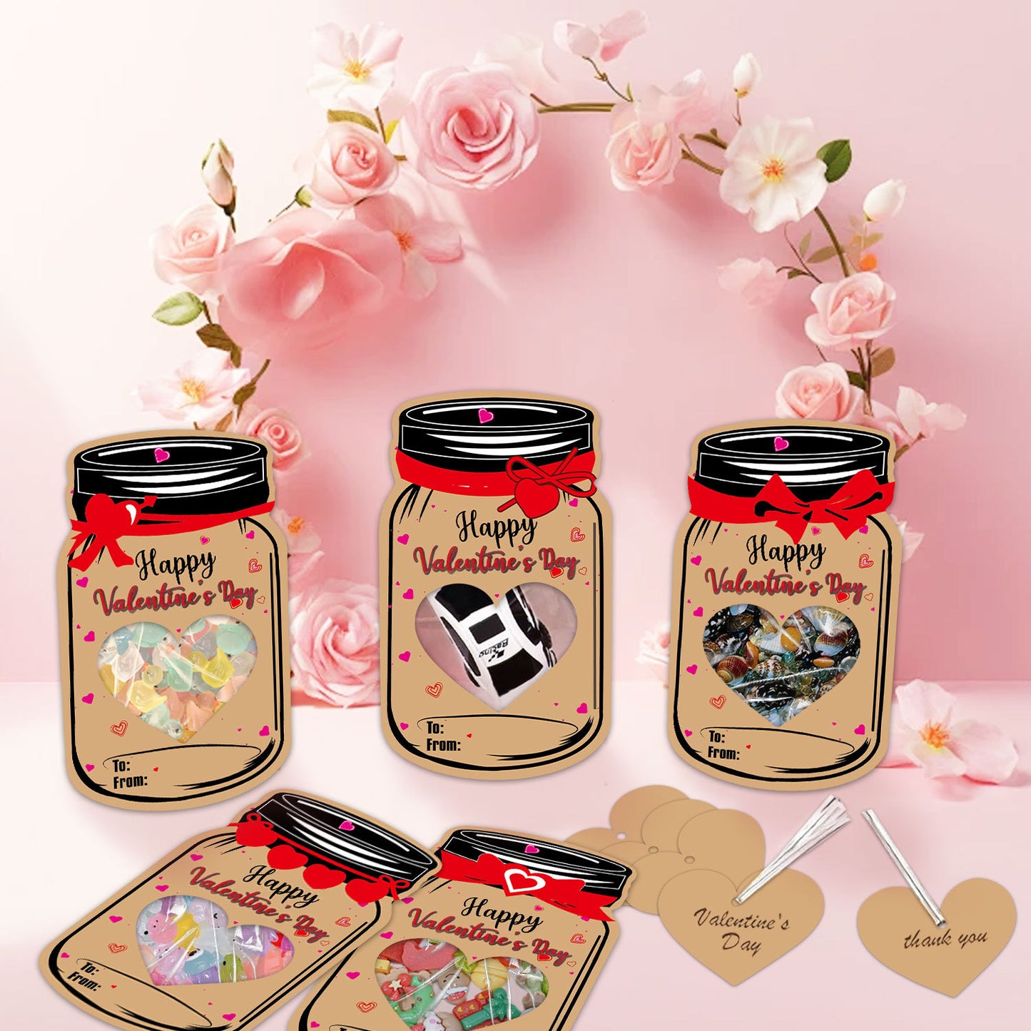 20PCS Valentine's Day Drift Bottle Shaped Gift Card Set - Premium Coated Paper Greeting Card for Family / School Exchanges and Party Favors - Image 5