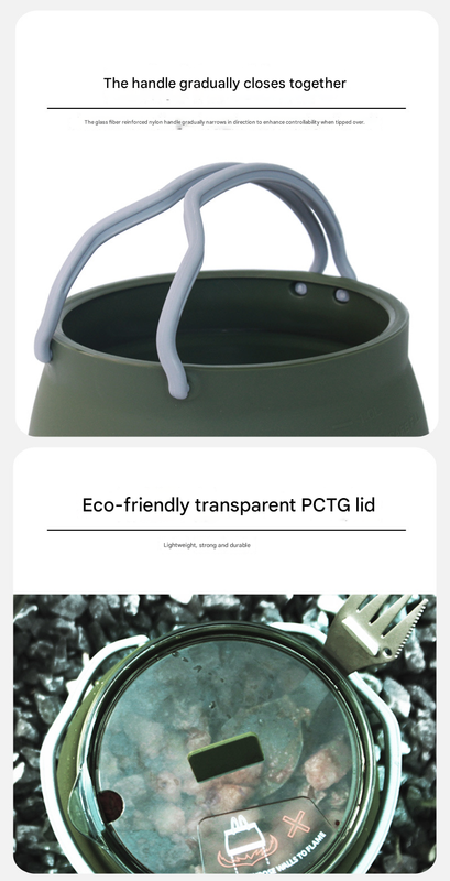 Black 1L Portable Collapsible Camping Kettle - Food-Grade Silicone Body with 304 Stainless Steel Base, Compatible with Induction & Gas Stoves - Image 6