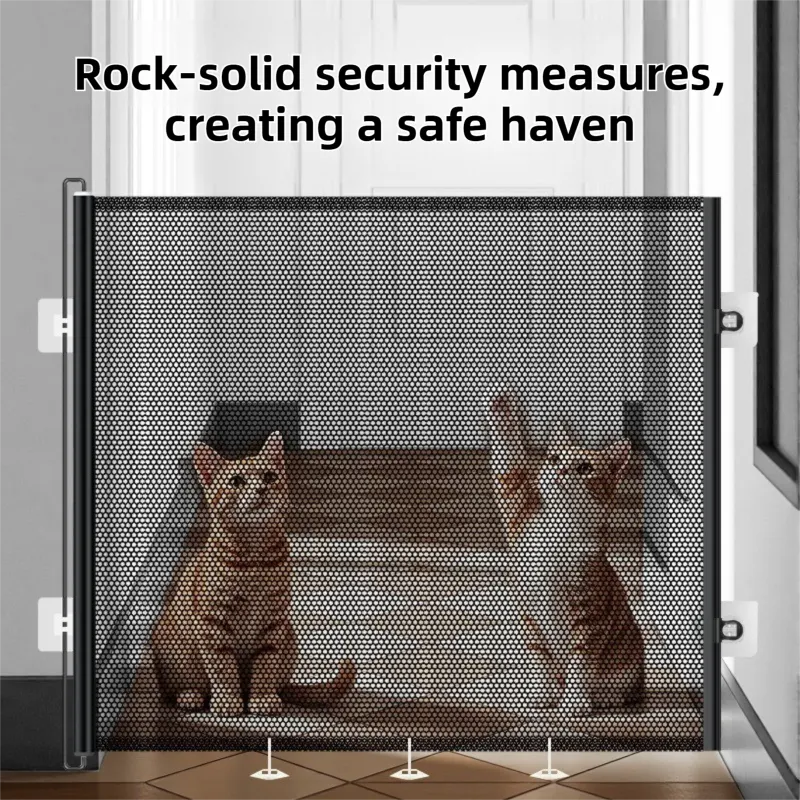 78X150CM Black Retractable Mesh Safety Gate for Pets & Babies - Scratch-Resistant Indoor/Outdoor Security Barrier, No-Drill Installation - Image 3
