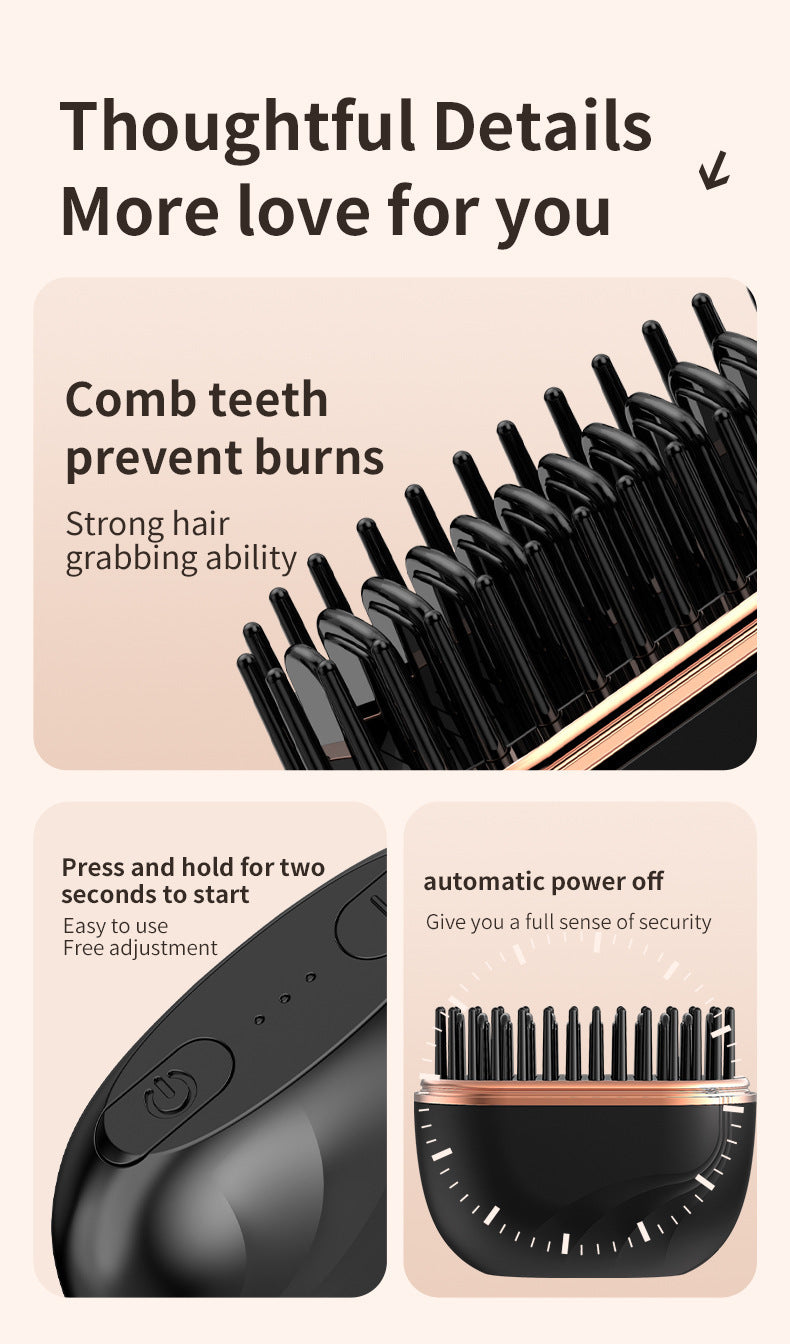 Pink Cordless Portable Hair Straightening & Curling Brush - Plant Protein Coating for Hair Protection, 30s Fast Heating & Dual Anti-Scald - Image 7