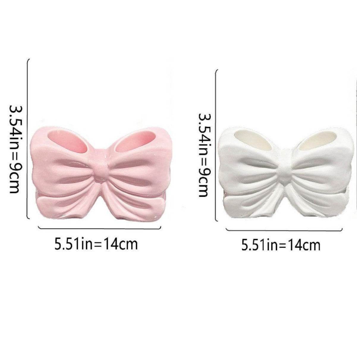 2-Pack Pink & White Chic Bowknot 2-Slot Toothbrush Holder - Resin Retro Cute Desktop Decorative Stand - Image 5