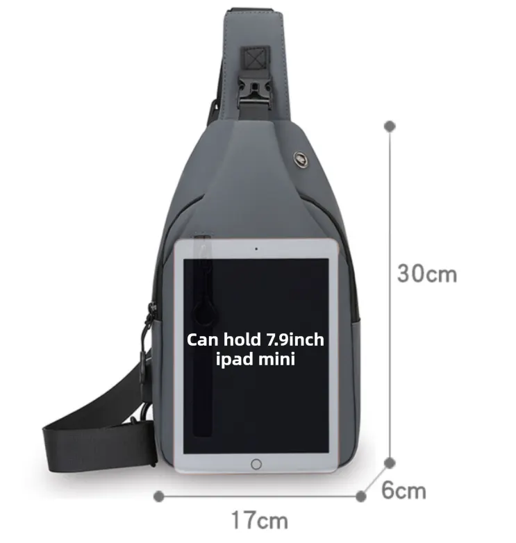 Blue Waterproof Unisex Chest Bag with USB Charging & Headphone Port - 3-Layer Large Capacity PU Leather Crossbody Bag - Image 4