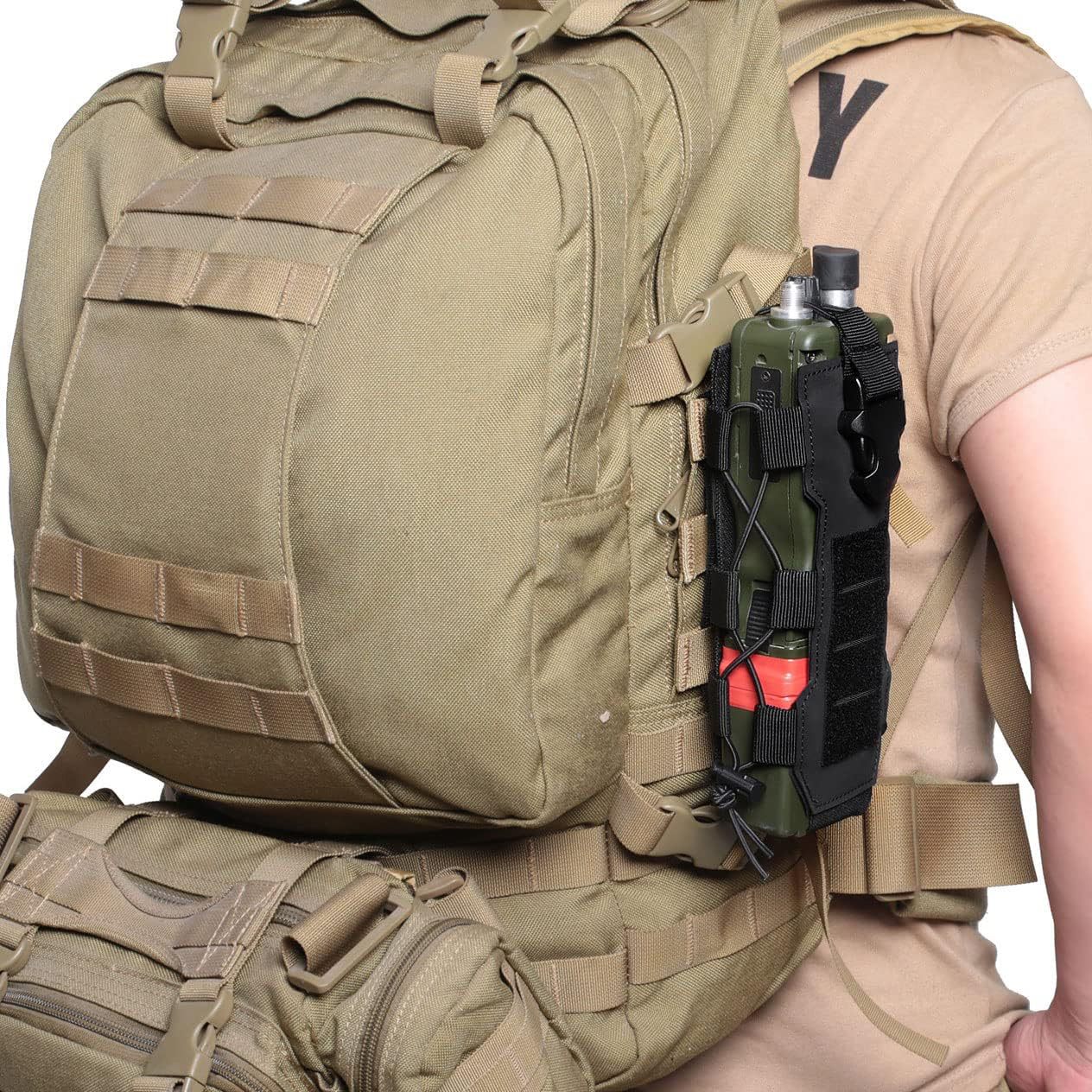 Khaki Adjustable Tactical Water Bottle Pouch - Multi-Functional MOLLE Compatible Accessory Bag for Hiking & Outdoor Survival - Image 6