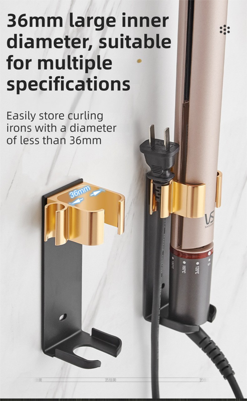 Large Black Wall-Mounted Aluminum Curling Iron Holder with Tidy Cord - Heat-Resistant Hair Straightener Storage Rack for Diameter ≥ 36mm - Image 4