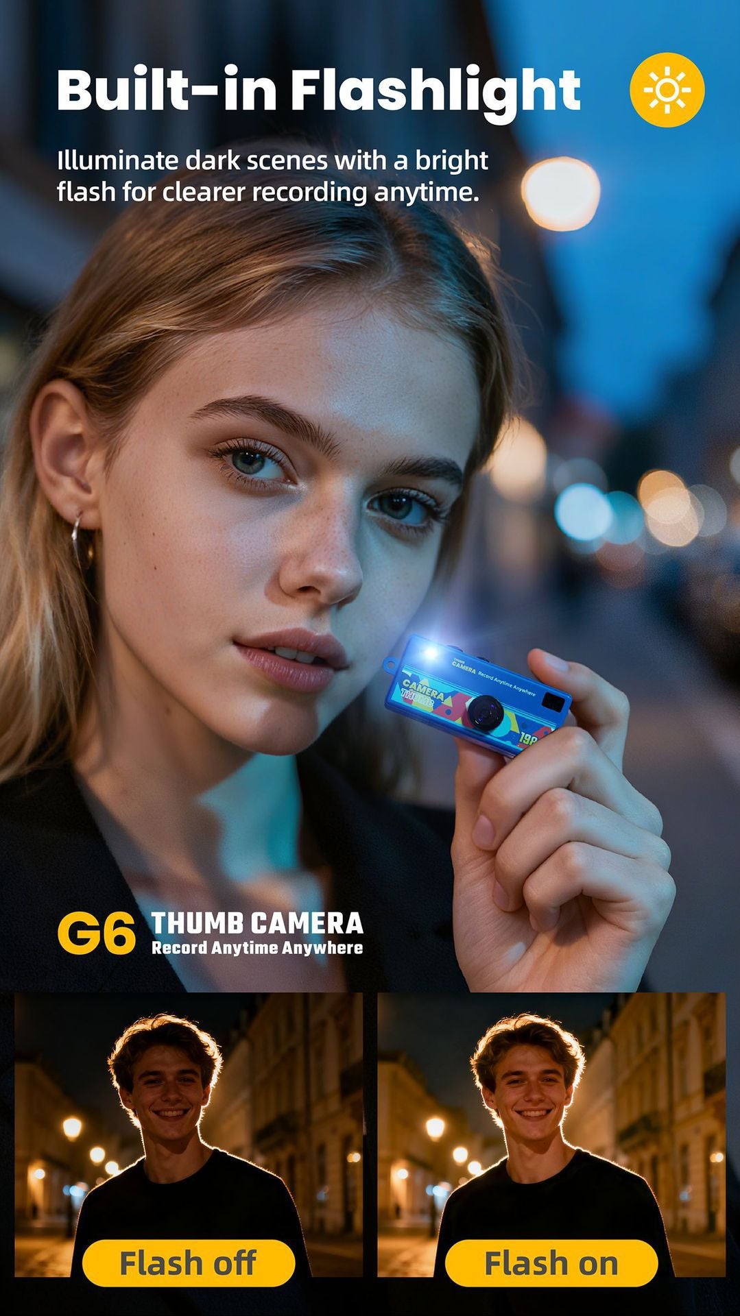G6 Yellow Ultra-Mini Thumb Camera with 32GB Card, Card Reader & Adapter - HD Instant Pocket-Sized Action Cam for Students & Kids - Image 7