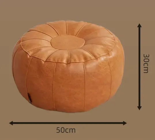 Brown Faux Leather Pumpkin Pouf Cover - DIY Unfilled Round Ottoman for Clothes Storage and Footrest - 50x30cm Versatile Home Decor - Image 2