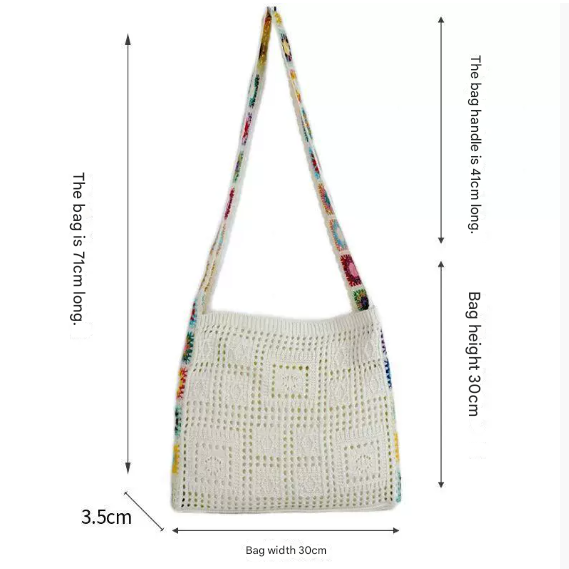 Light Khaki Chic Bohemian Hollow Knit Tote Bag | Large Capacity Crossbody Shoulder Bag | Versatile Casual Holiday Style - Image 2