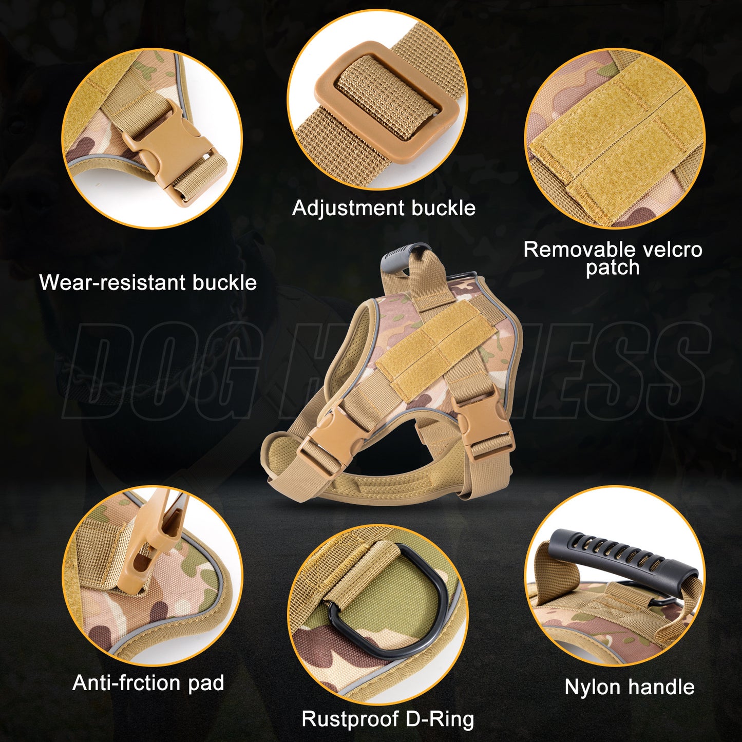 XL Black Professional Tactical No-Pull Dog Harness | Reflective Breathable Mesh Vest | Heavy Duty Training Gear with Control Handle - Image 3