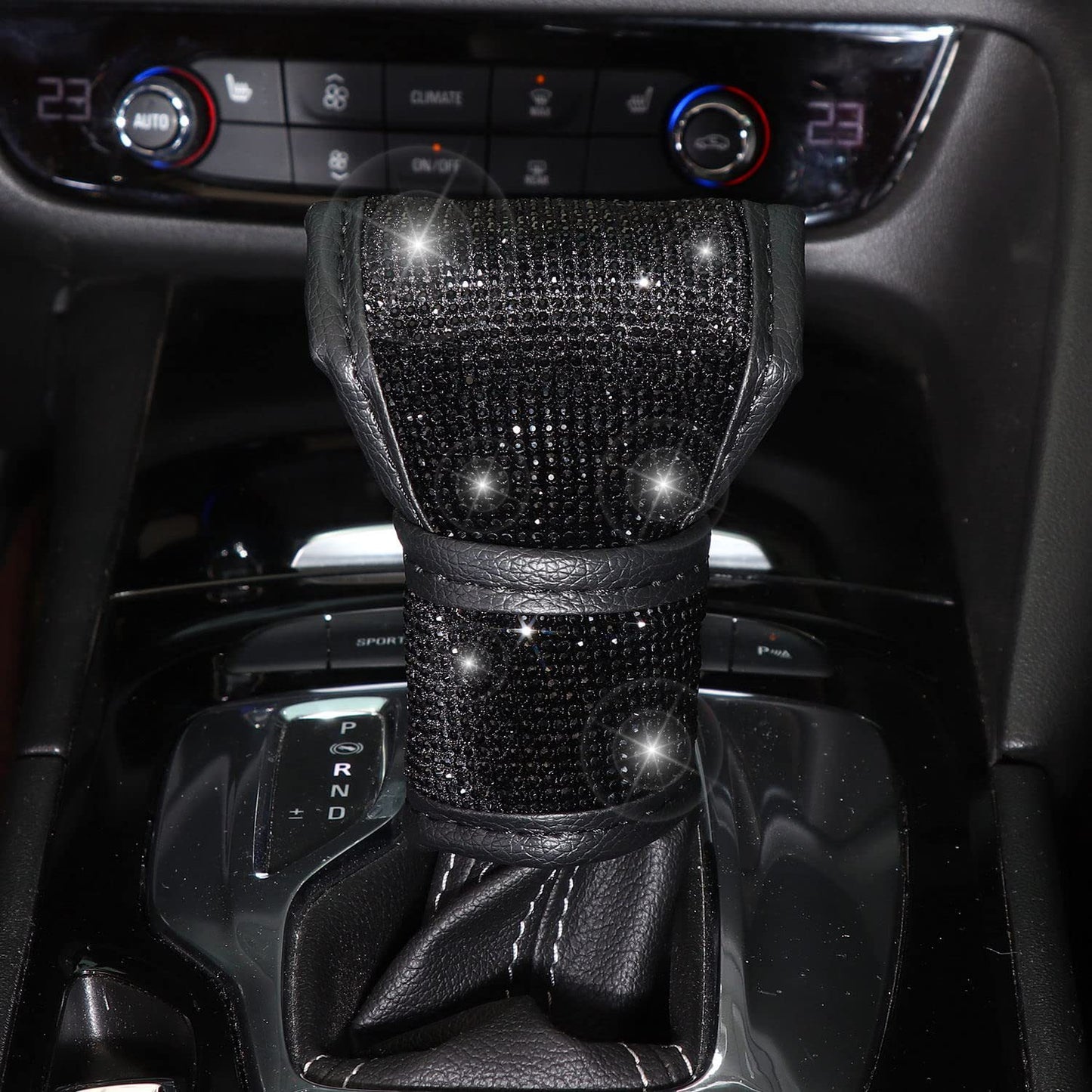 Yellow 7-Piece Car Interior Decoration Set – Crystal Rhinestone Steering Wheel Cover, Gear Shift Cover, Seat Belt Pads, Cup Coasters & Ignition Switch Cover - Image 4