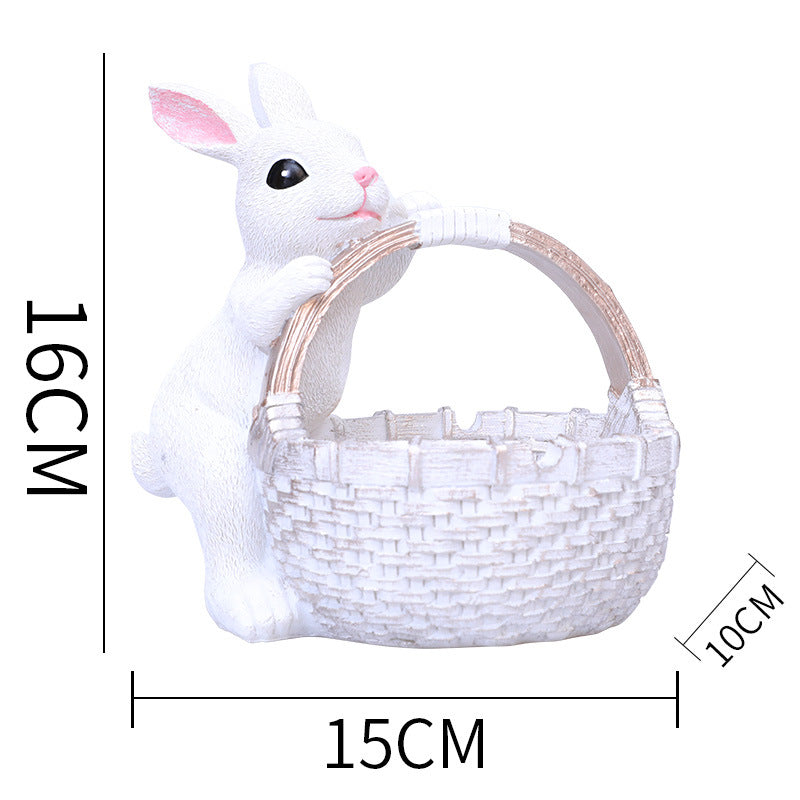 White Easter Rabbit Resin Decor with Basket – Festive Home Ornament for Spring and Holiday Display - Image 4