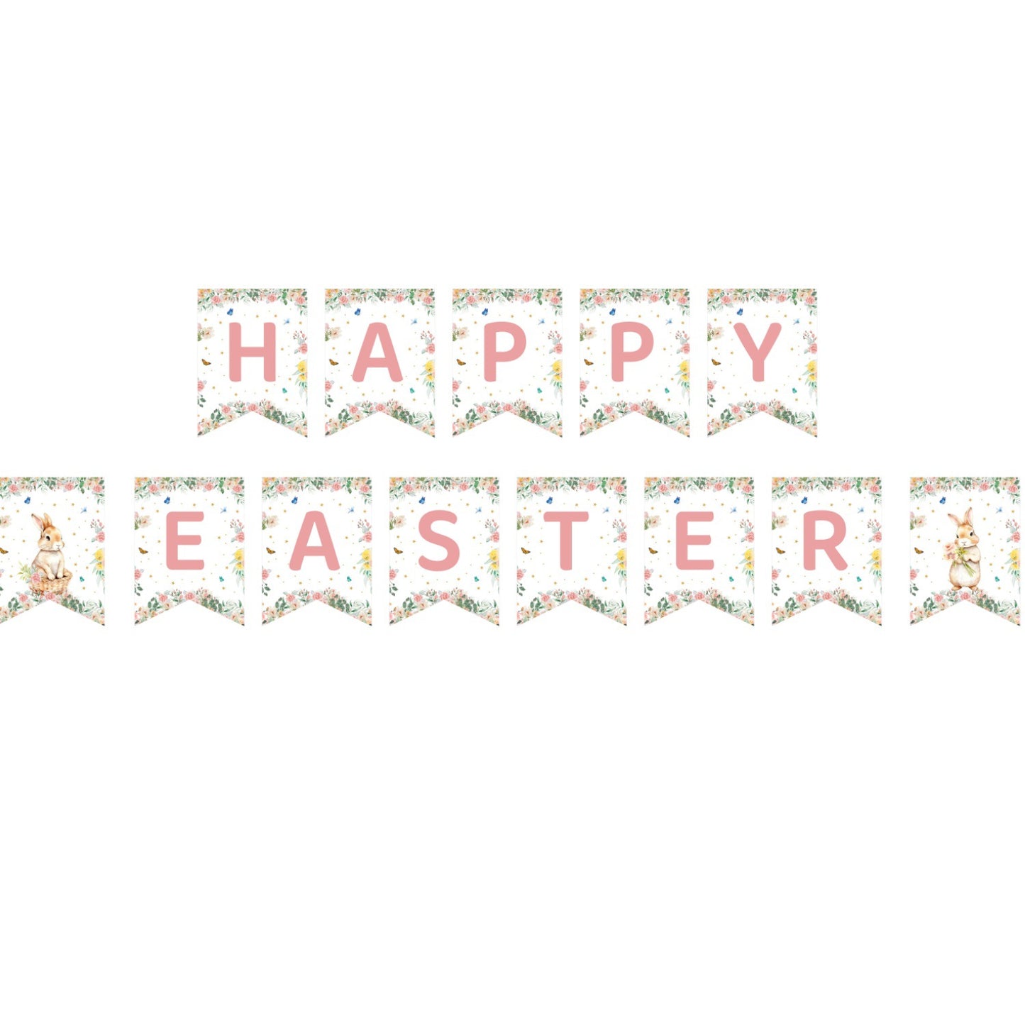 Easter Party Decoration Set – Floral Bunny Tablecloth 137x274cm + Happy Easter Banner, Spring-Themed Decor for Festive Gatherings - Image 3
