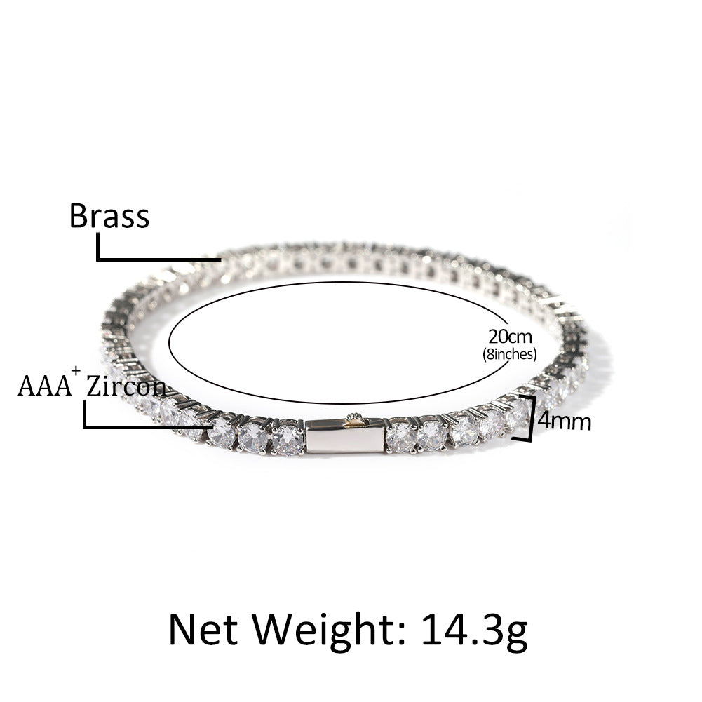 Silver Single-Row Zircon Bracelet – 4mm Wide, Brass Base with Secure Clasp, AAA+ Stones for Everyday Wear - Image 4