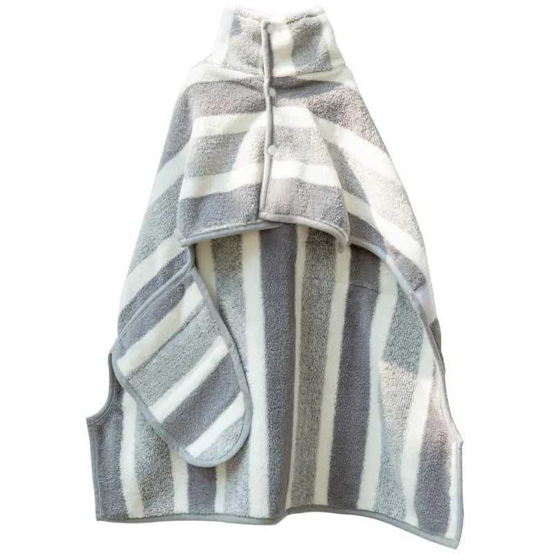 Grey Stripes Super Absorbent Pet Bathrobe with Waist Belt & Neck Snap - Full Coverage Quick-Drying Towel for Dogs & Cats (L Size) - Image 5