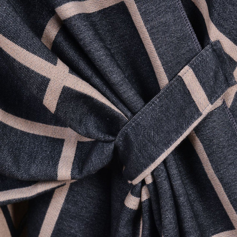 Brown Elegant Check Knit Travel Shawl with Stylish Side-Slit Design - Fall & Winter Luxurious Cashmere-Feel Pullover Cape (135 x 155 CM) - Image 3