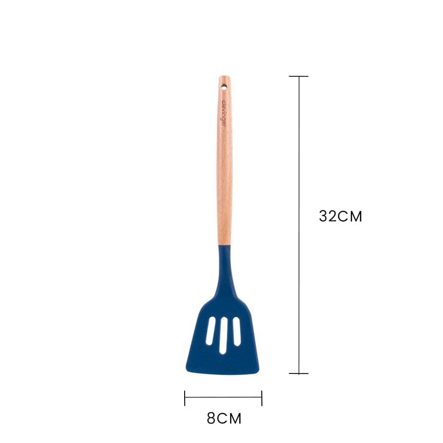 Beechwood & silicone slotted turner navy - Image 2